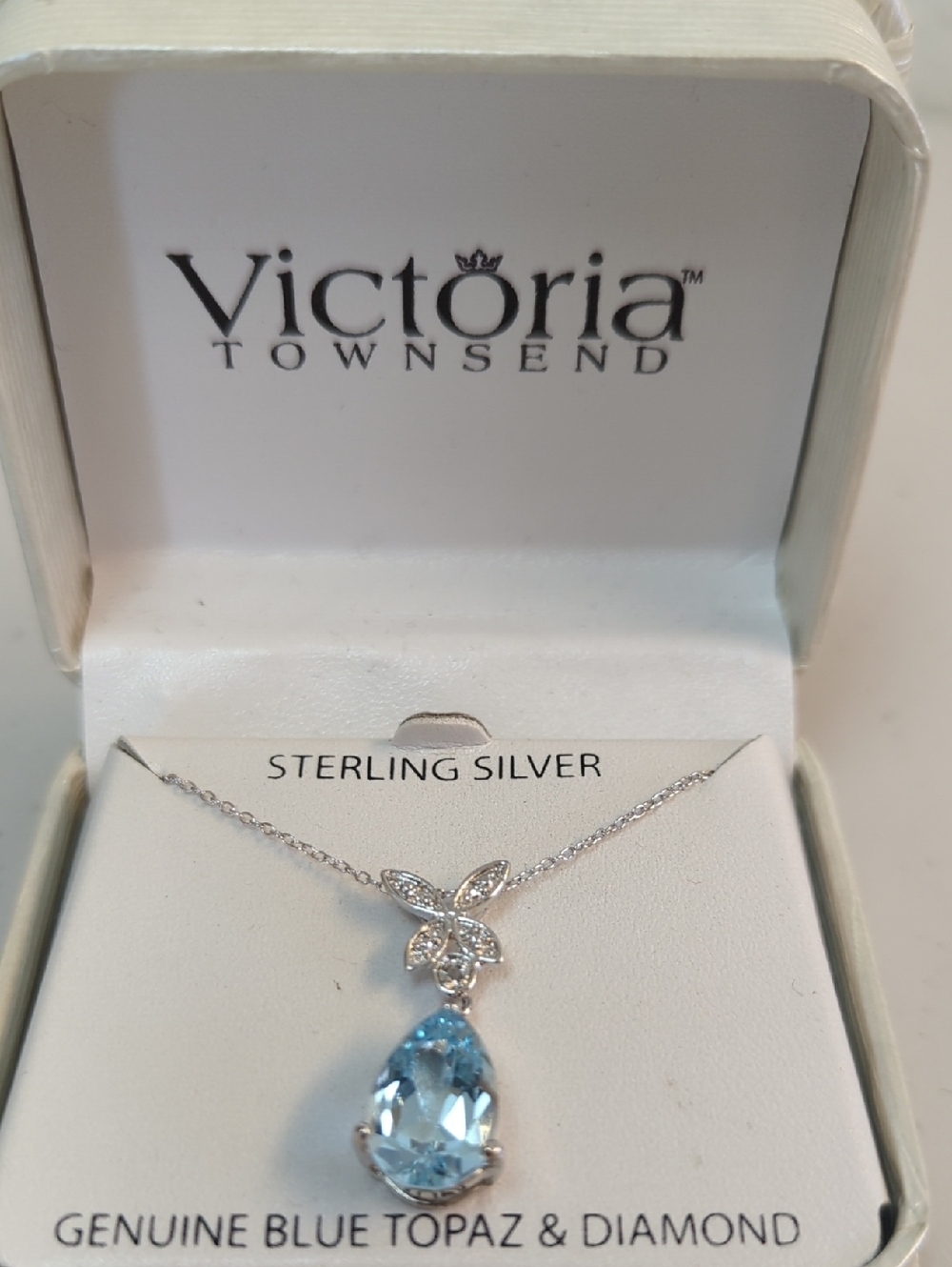 Victoria Townsend Sterling Silver Pear Blue Topaz Pendant Necklace